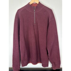 Tommy Bahama Reversible 1/4 Zip Sweater XL Burgundy Red Cotton Blend Mock Neck